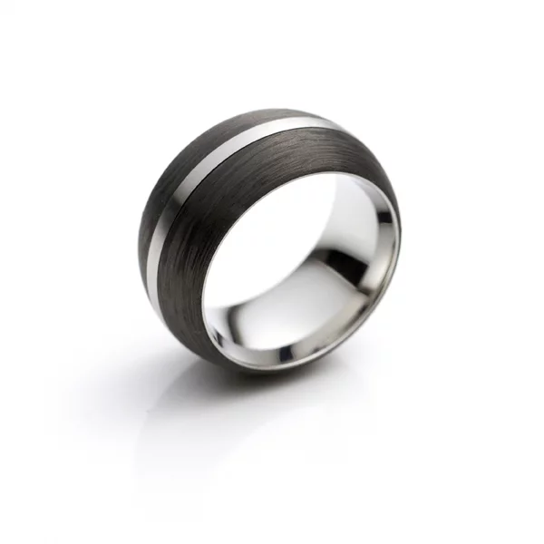 Ring gewölbt Carbon Silber Streifen