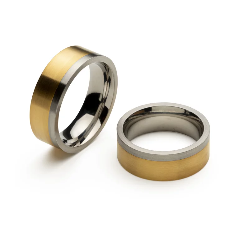 Titanring bicolor Gold Silber poliert