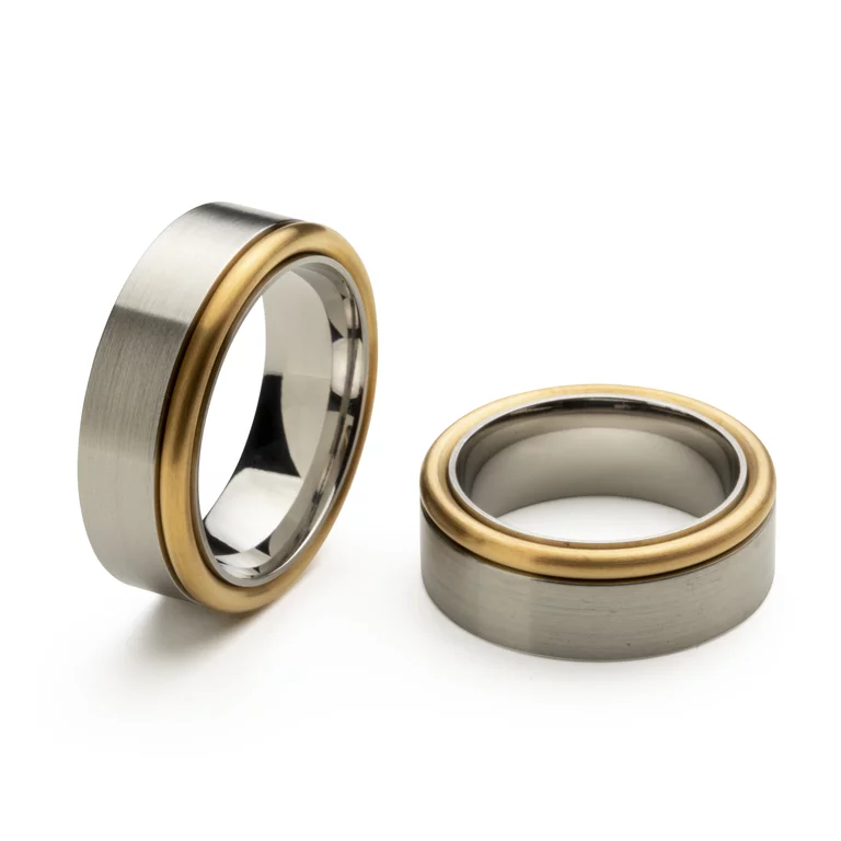 Titanringe Gold Kanaleinlage zweifarbig