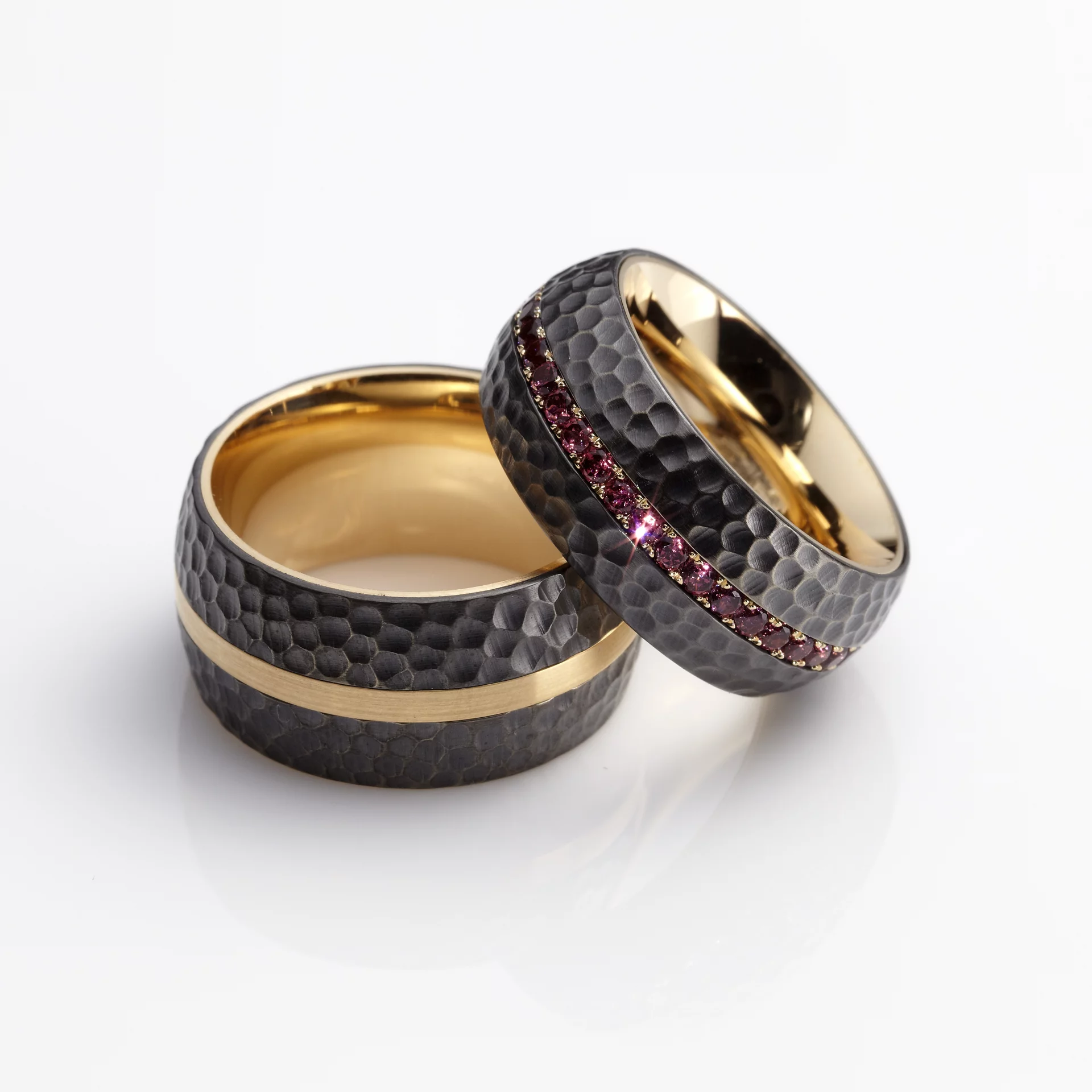 Vario-Ring Hammerschlag Edelsteine Gold