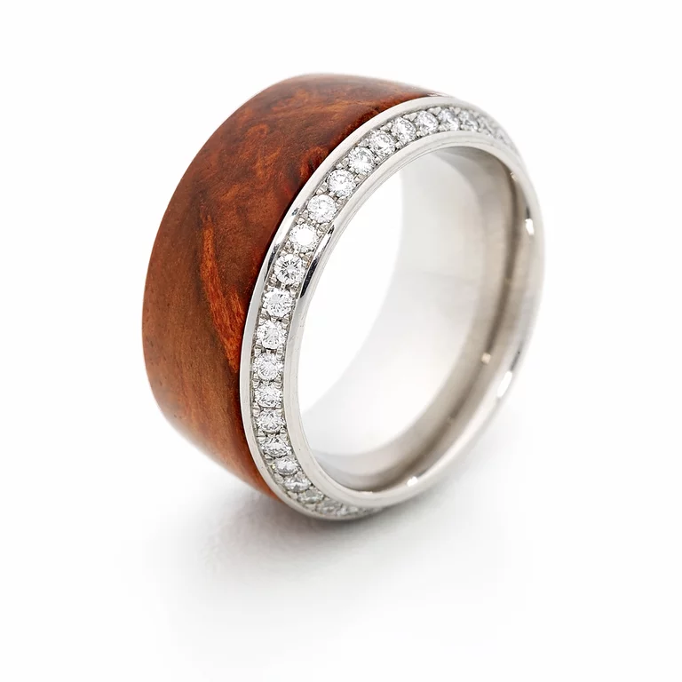 Vario-Ring Holz Diamantbesatz Weißgold